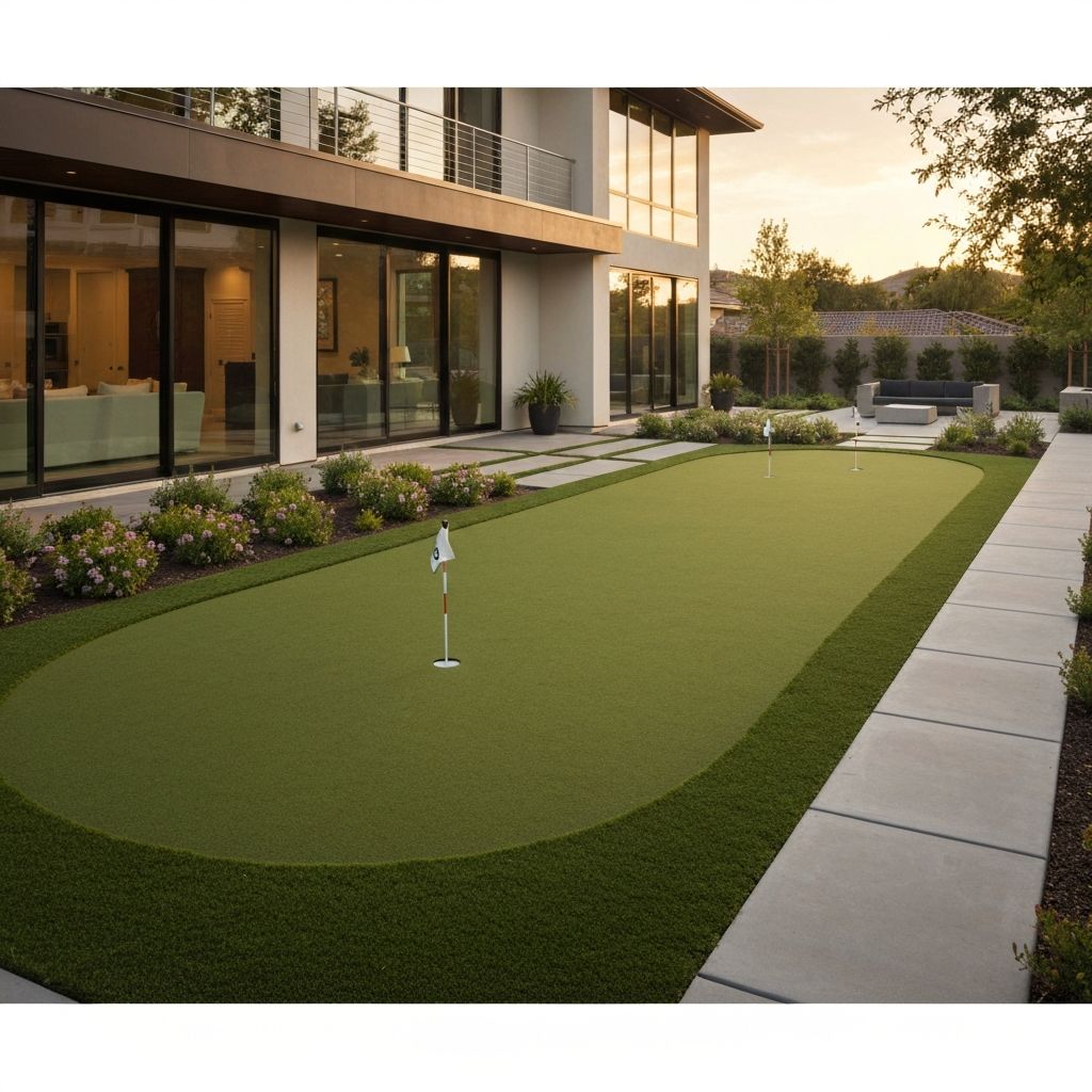 Custom residential putting green with flag holes